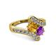 2 - Eleni Citrine and Amethyst with Side Diamonds Bypass Ring 