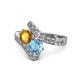 1 - Eleni Citrine and Blue Topaz with Side Diamonds Bypass Ring 