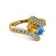 2 - Eleni Citrine and Blue Topaz with Side Diamonds Bypass Ring 