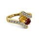 2 - Eleni Citrine and Ruby with Side Diamonds Bypass Ring 