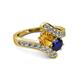 2 - Eleni Citrine and Blue Sapphire with Side Diamonds Bypass Ring 