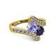 2 - Eleni Tanzanite and Blue Sapphire with Side Diamonds Bypass Ring 