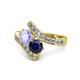 1 - Eleni Tanzanite and Blue Sapphire with Side Diamonds Bypass Ring 