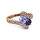2 - Eleni Tanzanite and Blue Sapphire with Side Diamonds Bypass Ring 