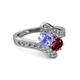 2 - Eleni Tanzanite and Ruby with Side Diamonds Bypass Ring 