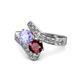 1 - Eleni Tanzanite and Ruby with Side Diamonds Bypass Ring 