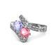 1 - Eleni Tanzanite and Pink Tourmaline with Side Diamonds Bypass Ring 