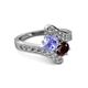 2 - Eleni Tanzanite and Red Garnet with Side Diamonds Bypass Ring 