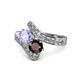 1 - Eleni Tanzanite and Red Garnet with Side Diamonds Bypass Ring 