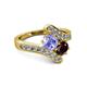 2 - Eleni Tanzanite and Red Garnet with Side Diamonds Bypass Ring 