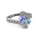 2 - Eleni Tanzanite and Aquamarine with Side Diamonds Bypass Ring 