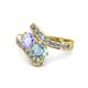 1 - Eleni Tanzanite and Aquamarine with Side Diamonds Bypass Ring 