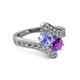 2 - Eleni Tanzanite and Amethyst with Side Diamonds Bypass Ring 