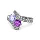 1 - Eleni Tanzanite and Amethyst with Side Diamonds Bypass Ring 