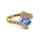 2 - Eleni Tanzanite and Blue Topaz with Side Diamonds Bypass Ring 