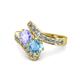 1 - Eleni Tanzanite and Blue Topaz with Side Diamonds Bypass Ring 