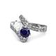1 - Eleni White and Blue Sapphire with Side Diamonds Bypass Ring 