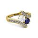 2 - Eleni White and Blue Sapphire with Side Diamonds Bypass Ring 
