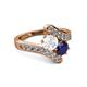 2 - Eleni White and Blue Sapphire with Side Diamonds Bypass Ring 