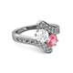 2 - Eleni White Sapphire and Pink Tourmaline with Side Diamonds Bypass Ring 
