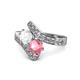 1 - Eleni White Sapphire and Pink Tourmaline with Side Diamonds Bypass Ring 
