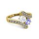 2 - Eleni White Sapphire and Tanzanite with Side Diamonds Bypass Ring 
