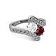 2 - Eleni White Sapphire and Ruby with Side Diamonds Bypass Ring 