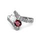1 - Eleni White Sapphire and Ruby with Side Diamonds Bypass Ring 