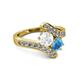2 - Eleni White Sapphire and Blue Topaz with Side Diamonds Bypass Ring 