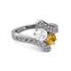 2 - Eleni White Sapphire and Citrine with Side Diamonds Bypass Ring 