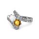 1 - Eleni White Sapphire and Citrine with Side Diamonds Bypass Ring 