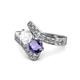 1 - Eleni White Sapphire and Iolite with Side Diamonds Bypass Ring 