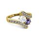 2 - Eleni White Sapphire and Iolite with Side Diamonds Bypass Ring 