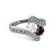 2 - Eleni White Sapphire and Red Garnet with Side Diamonds Bypass Ring 
