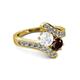 2 - Eleni White Sapphire and Red Garnet with Side Diamonds Bypass Ring 