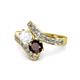 1 - Eleni White Sapphire and Red Garnet with Side Diamonds Bypass Ring 