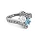 2 - Eleni White Sapphire and Aquamarine with Side Diamonds Bypass Ring 
