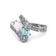 1 - Eleni White Sapphire and Aquamarine with Side Diamonds Bypass Ring 