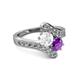 2 - Eleni White Sapphire and Amethyst with Side Diamonds Bypass Ring 