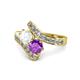 1 - Eleni White Sapphire and Amethyst with Side Diamonds Bypass Ring 