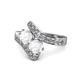 1 - Eleni White Sapphire with Side Diamonds Bypass Ring 