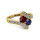 2 - Eleni Ruby and Blue Sapphire with Side Diamonds Bypass Ring 