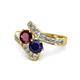 1 - Eleni Ruby and Blue Sapphire with Side Diamonds Bypass Ring 