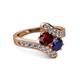 2 - Eleni Ruby and Blue Sapphire with Side Diamonds Bypass Ring 