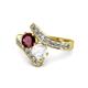 1 - Eleni Ruby and White Sapphire with Side Diamonds Bypass Ring 