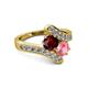 2 - Eleni Ruby and Pink Tourmaline with Side Diamonds Bypass Ring 