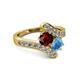 2 - Eleni Ruby and Blue Topaz with Side Diamonds Bypass Ring 