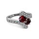 2 - Eleni Ruby and Red Garnet with Side Diamonds Bypass Ring 