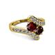 2 - Eleni Ruby and Red Garnet with Side Diamonds Bypass Ring 