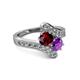 2 - Eleni Ruby and Amethyst with Side Diamonds Bypass Ring 